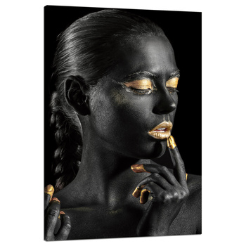 Canvas Print Black Woman Golden Lips Eyes Pose 80x120 cm