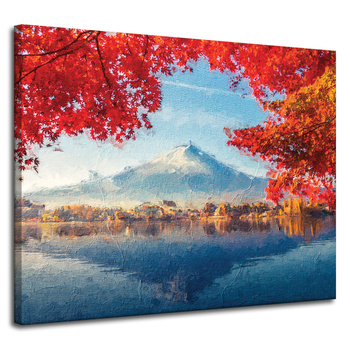 Canvas Print Colorful Leaves Town Mountain Water 100x80 cm