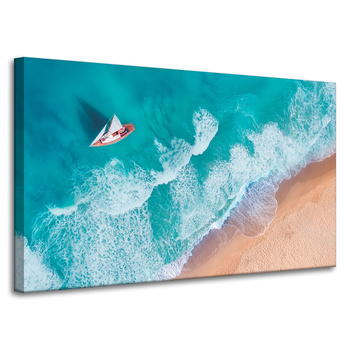 Canvas Print Sailboat Waves Sand Shore 100x60 cm