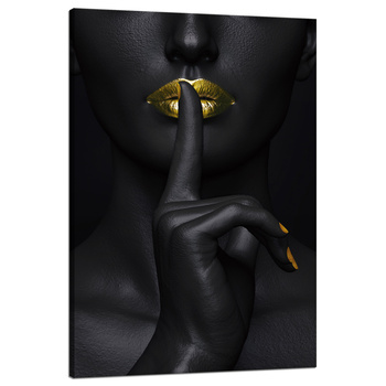 Canvas Print Black Woman Silence Golden Lips 80x120 cm