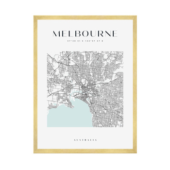 Poster Melbourne city map square 40X50 cm + gold frame