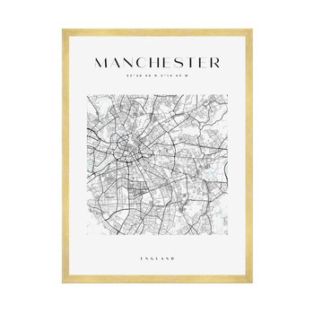 Poster Manchester city map square 40X50 cm + gold frame
