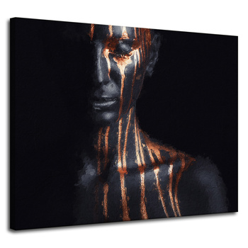 Canvas Print Black Woman Brown Stripes Art 100x80 cm