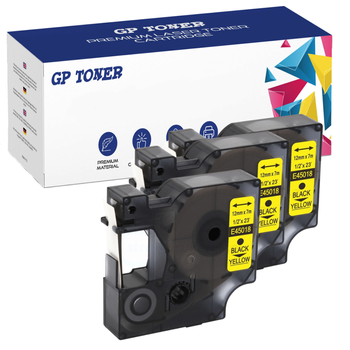 3x Dymo Tape D1 45018 Yellow Black 12mmx7m GP-DY45018 x3