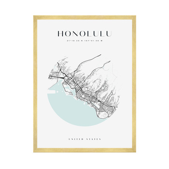 Poster Honolulu city map circle 40X50 cm + gold frame
