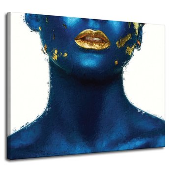 Canvas Print Art Painted Woman Golden Lips 100x80 cm