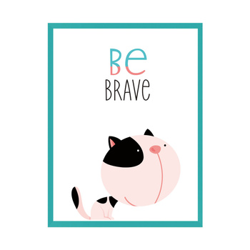 Children's poster Kitten be brave 30X40 cm + turquoise sea frame