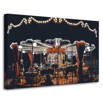 Canvas Print Carousel At Night Lights Amusement Park 90x60