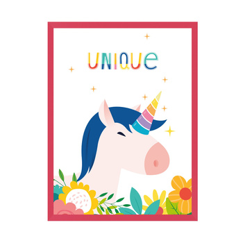 Children's Unicorn poster 24X30 cm + amaranth frame