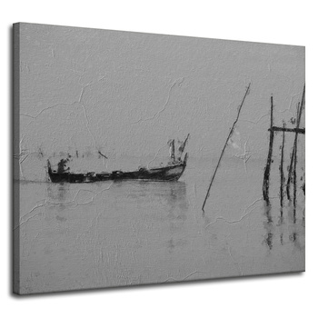 Canvas Print Black and White Boat on the Water Retro 100x80 cm