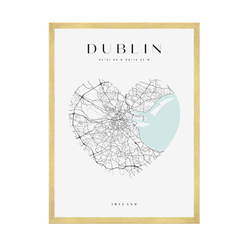 Poster Dublin city map heart 40X50 cm + gold frame