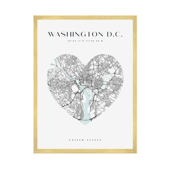 Poster Washington city map heart 40X50 cm + gold frame