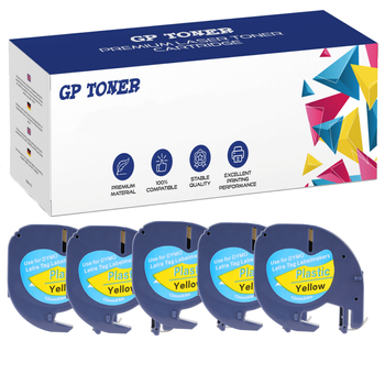 5x Dymo LetraTag 59423 Tape 12mm x 4m Yellow Plastic - replacement GP-DY59423 x5