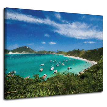 Canvas Print Summer Mountains Lake Boats Sun 100x80 cm