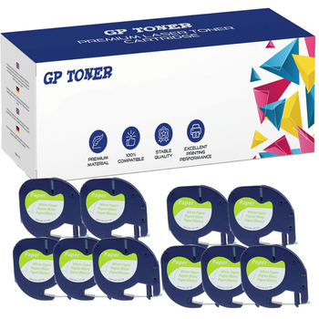 10x Dymo LetraTag 59421 Tape 12mm x 4m White Paper - replacement GP-DY59421 x10