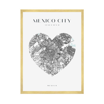 Poster Map of Mexico City heart 40X50 cm + gold frame