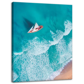 Canvas Print Sailboat Waves Sand Shore 30x40 cm