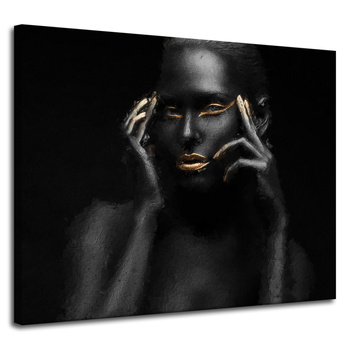 Canvas Print Black Woman Golden Lips and Eyes 100x80 cm