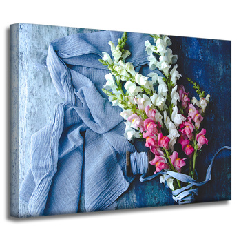 Canvas Print Animals Lionheads on Blue Fabric 40x30 cm