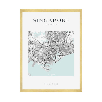Poster Singapore city map square 40X50 cm + gold frame