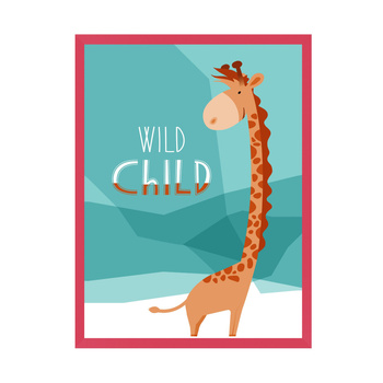 Children's poster Wild child Giraffe 40X50 cm + amaranth frame