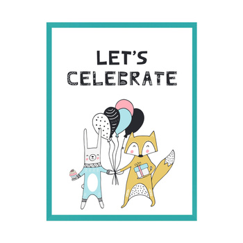 Birthday Poster Let's celebrate_2 24X30 cm + frame turquoise sea
