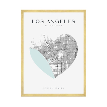 Poster Los Angeles city map heart 40X50 cm + gold frame