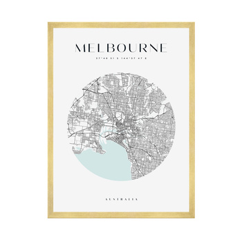 Poster Melbourne city map circle 40X50 cm + gold frame