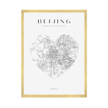 Poster Beijing heart map 40X50 cm + gold frame
