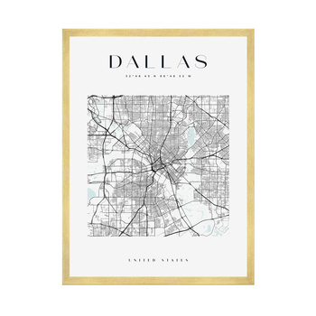 Poster Dallas city map square 40X50 cm + gold frame