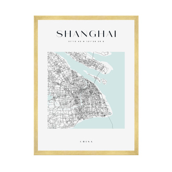 Poster Shanghai city map square 40X50 cm + gold frame