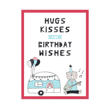 Hugs kisses Birthday Poster 30X40 cm + amaranth frame