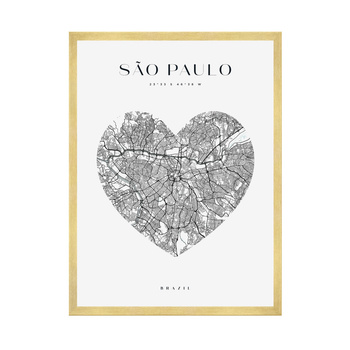 Poster Sao Paulo city map heart 40X50 cm + gold frame