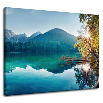 Canvas Print Sun Over Mountains Lake Water Peace 100x80 cm