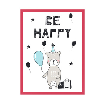 Be happy Birthday Poster 21X29.7 cm + amaranth frame