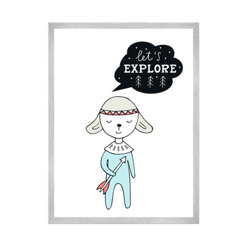 Children's poster Let's explore 40X50 cm + silver frame