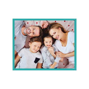 Your photo as a poster 29,7x21 cm + turquoise photo frame