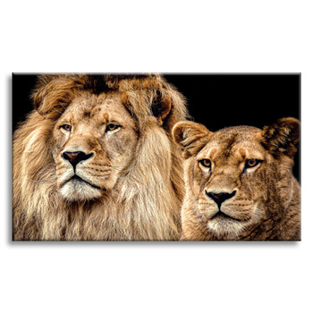Canvas Print Portrait of Lion Pair Wilderness Couple 100x80 cm
