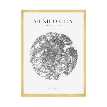 Poster Map of Mexico City circle 40X50 cm + gold frame