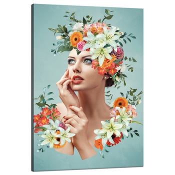 Canvas Print Beautiful Woman Flowers Portrait 80x120 cm