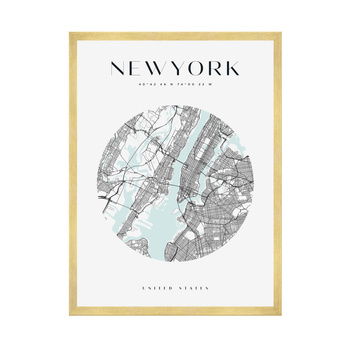 Poster Map of New York city circle 40X50 cm + gold frame
