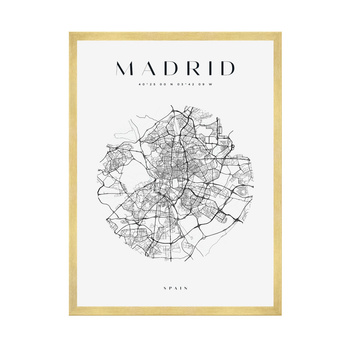 Poster Madrid city map circle 40X50 cm + gold frame