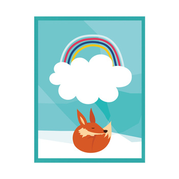 Children's Fox poster rainbow 21X29.7 cm + turquoise sea frame