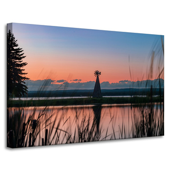 Canvas Print Windmill Sky Nature Sunset Lake Grass 90x60