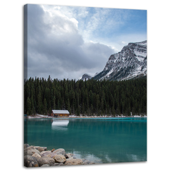 Canvas Print Nature Cottage by the Mountain Lake 30x40 cm