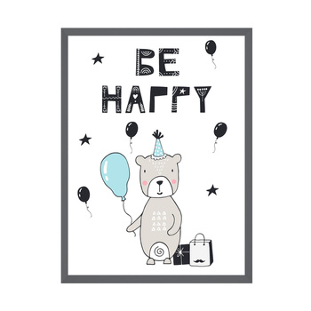 Be happy Birthday Poster 24X30 cm + gray stone frame