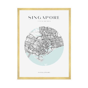 Poster Singapore city map circle 40X50 cm + gold frame