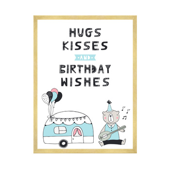 Hugs kisses Birthday Poster 21X29.7 cm + gold frame