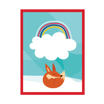 Children's fox rainbow poster 40X50 cm + red frame