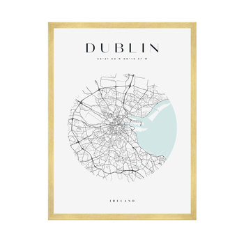Poster Dublin city map circle 40X50 cm + gold frame